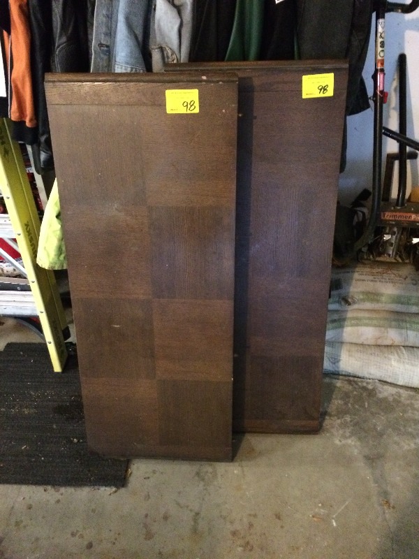 lot 98 image: Wood Table with two leafs  table measures 5.5 x 46 wide x 29 h  Leafs measure 18 wide