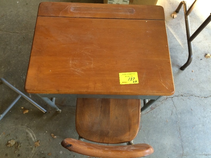 lot 137 image: Very Old Kids school desk & Chair  music stand