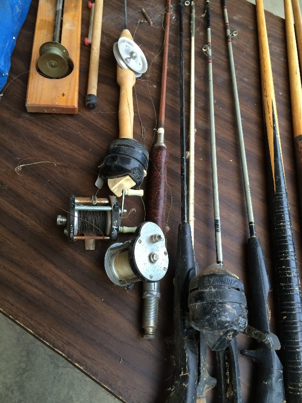 lot 160 image: Assorted Fishing gear, poles, reels   some possible vintage items