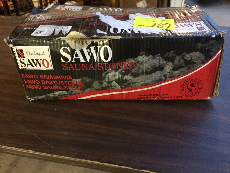 lot 187 image: SAWO Sauna Stones  box lot - never used