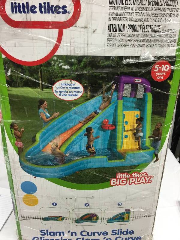 lot 16 image: Slam N Curve Water Slide and Basketball Hoop retail $399
