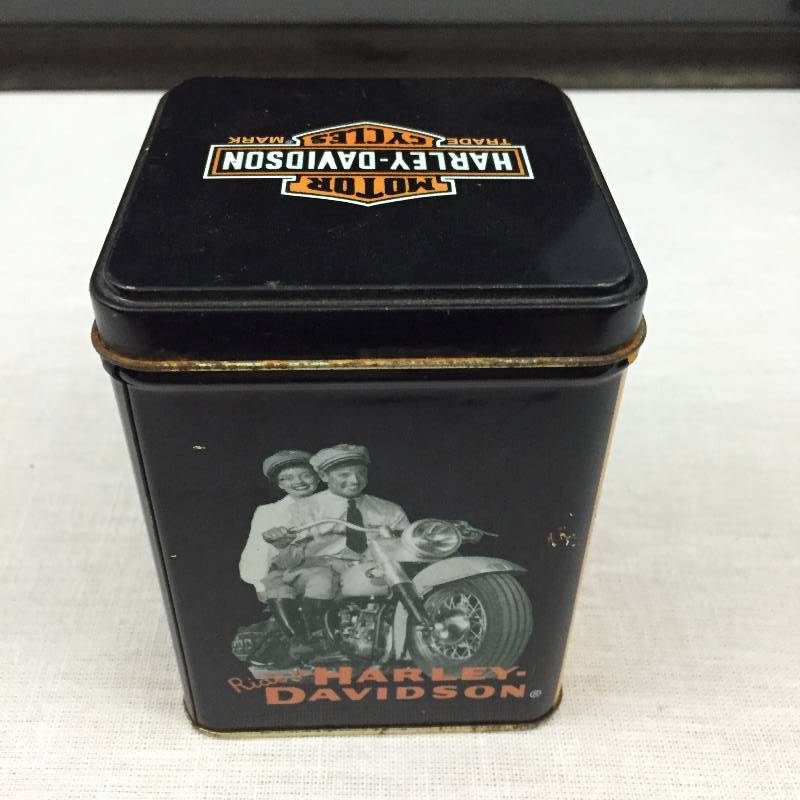 lot 085 image: Harley Davidson Lot - Tin Storage Box for 1940 - 2 Curious Pictures - Memorabilia