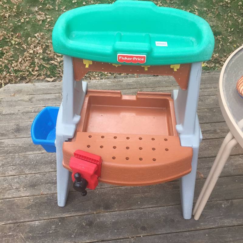 lot 087 image: Next to New Toddler Lot Fisher PriceLittle Tikes Tool Benchs, Boogie Board, Life Vest and Water Wings, Bleacher Seat, My Little Pony Playset, Sum Time Number Learning System, Tiny Love Play Board, Playdough Funfactory Press etc...