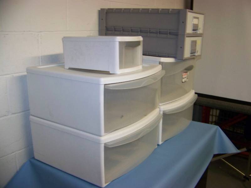 (7) Drawer-Style, Plastic Storage Bins