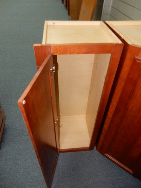 Beautiful Dark finished Walnut UPPER cabinets..Solid wood fronts, pressed wood bodies.  Corner unit and 2 side cabinets.. These match lot 12, lot 13 and lot 14.