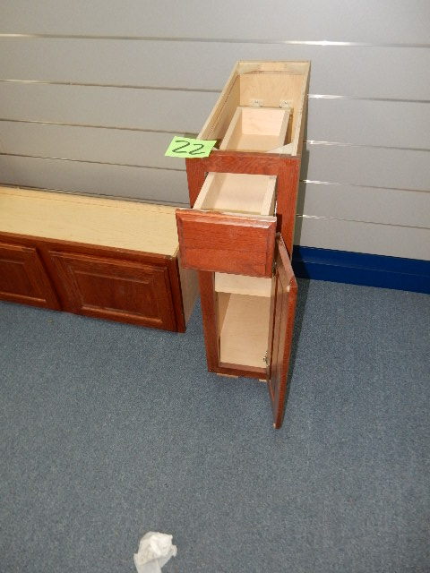 2, nice solid oak fronts.. Upper cabinet. .1 lower with drawer and cabinet.