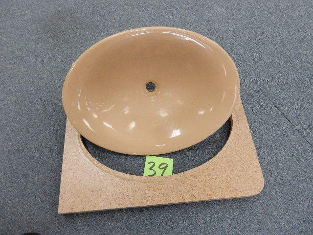 Simulated STONE, Bathroom Sinks.. 21in x 15 38 opening required. 6 12 in deep.  This one has a laminate covered counter top that fits the sink