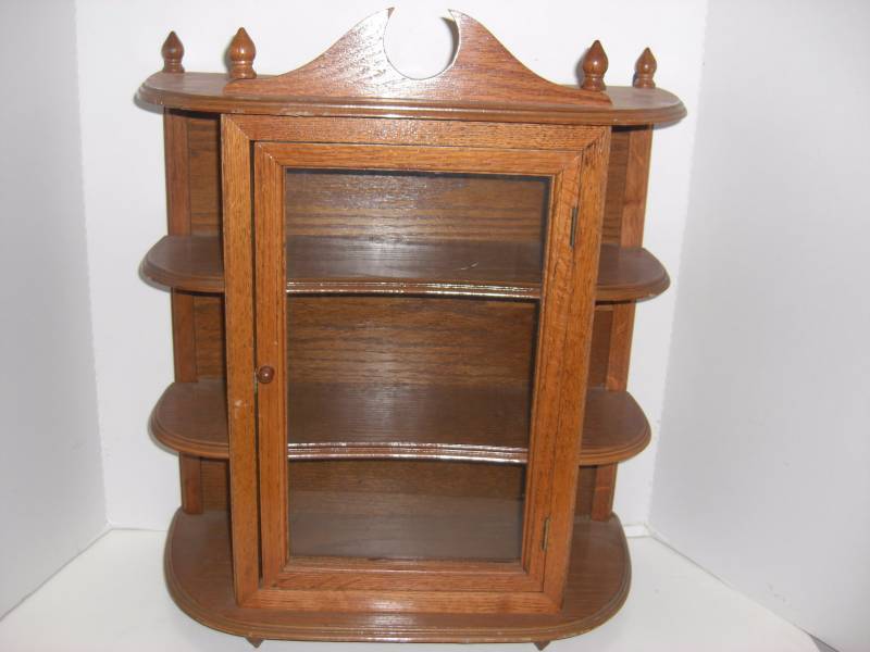Wood & Glass Display Case, Round Mirrors & Small Animal Figurines