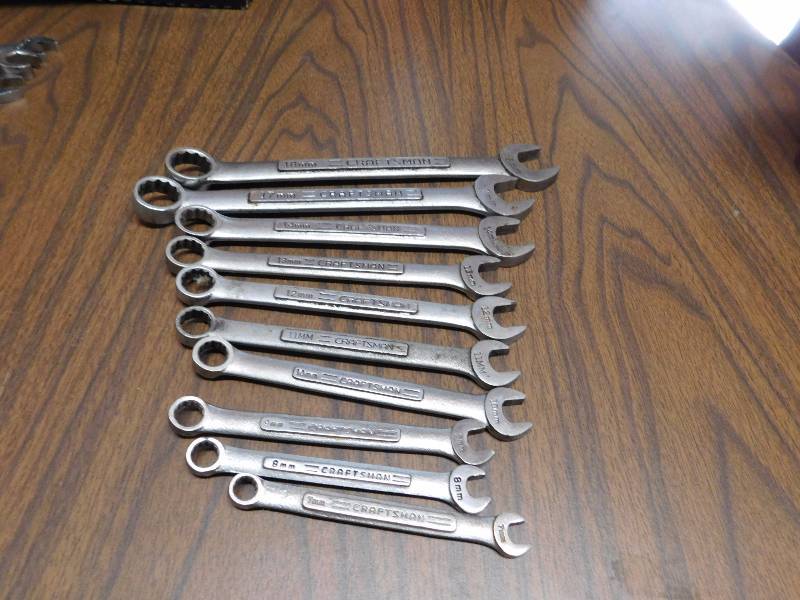 lot 74 image: 10 metric Craftsman wrenches ranging from 7 mm to 18  mm. see photos