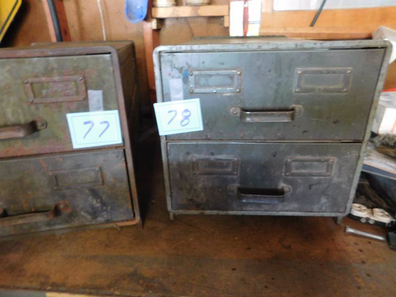 lot 78 image: metal two drawer unit green in color see photos matches lot 77