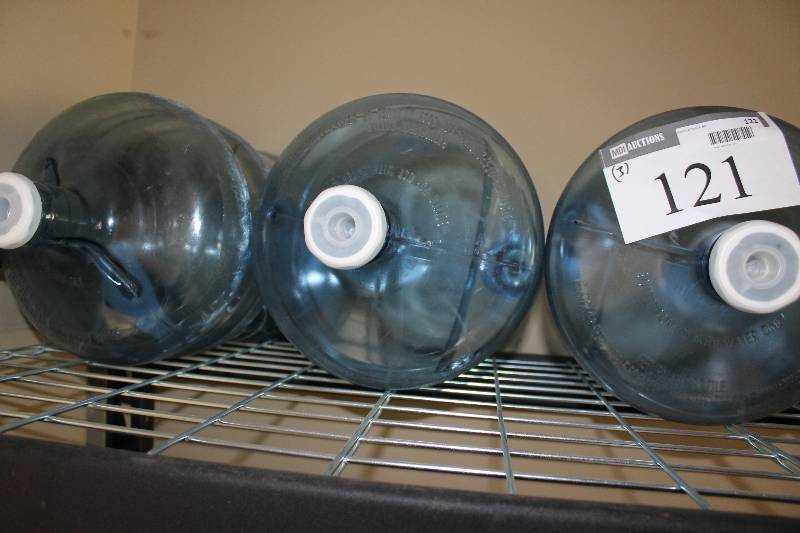 lot 121 image: 5 gallon plastic water bottles, 3 total, tested