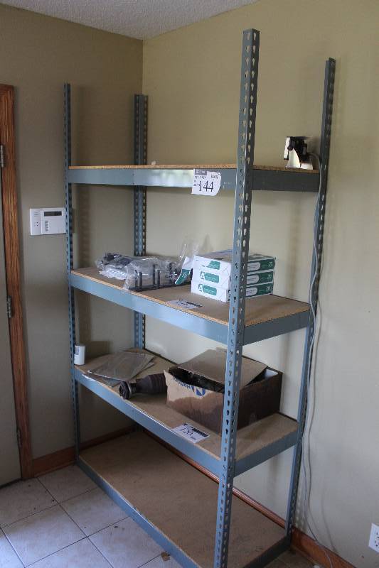 lot 144 image: metal rack with wood shelving, tested and operational