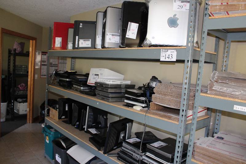 lot 143 image: metal rack with wood shelving, tested and operational