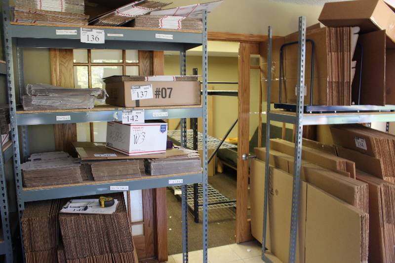 lot 142 image: metal rack with wood shelving, tested and operational