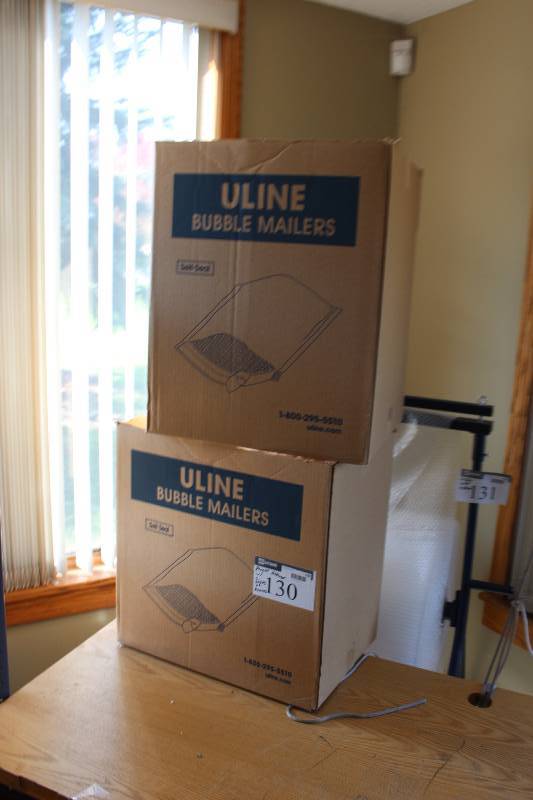 lot 130 image: uline peanut dispensor, with extra peanuts and bubble mailers