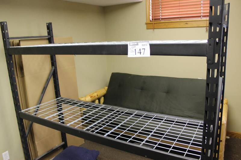 lot 147 image: metal rack with metal shelving, tested and operational