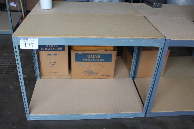 lot 177 image: metal rack with wood shelving, tested and operational