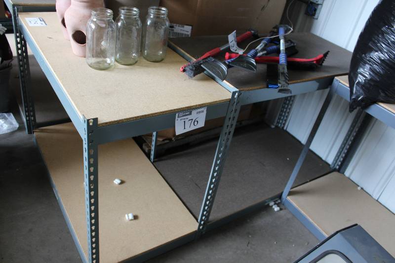 lot 176 image: metal rack with wood shelving, tested and operational