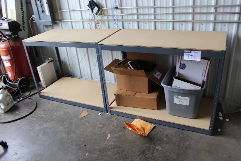 lot 174 image: metal rack with wood shelving, tested and operational