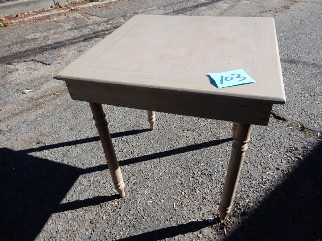 lot 103 image: Solid Wood Game Table.. Look to have a primer coat over natural wood