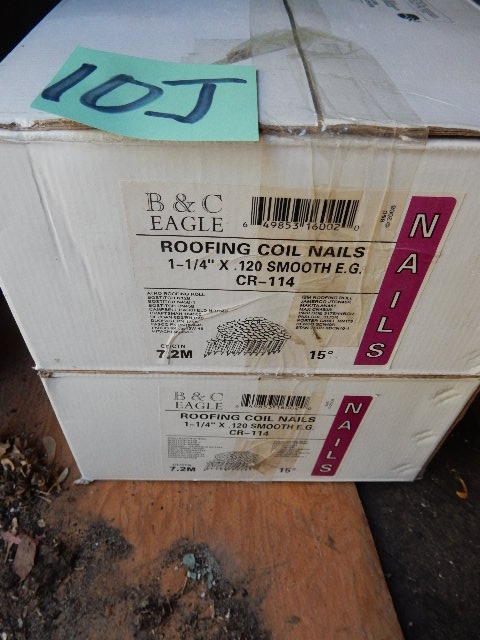 lot 10J image: B and J, Coil Roofing Nails, 2 Boxes