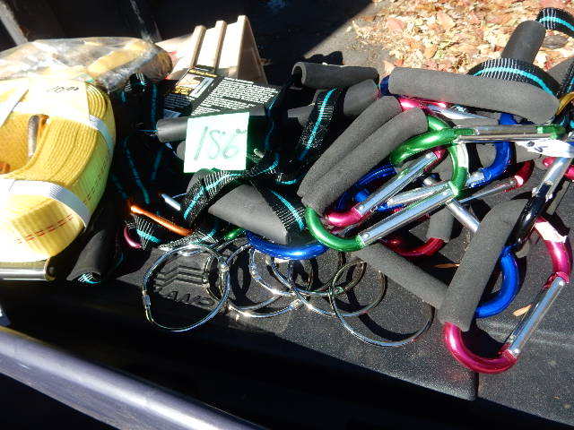 lot 186 image: Straps and Tiedowns.. LARGE Caribiners.  Notebook Rings