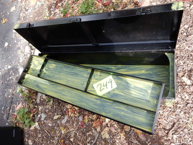 lot 249 image: Large metal tool box.. Approx 30in long