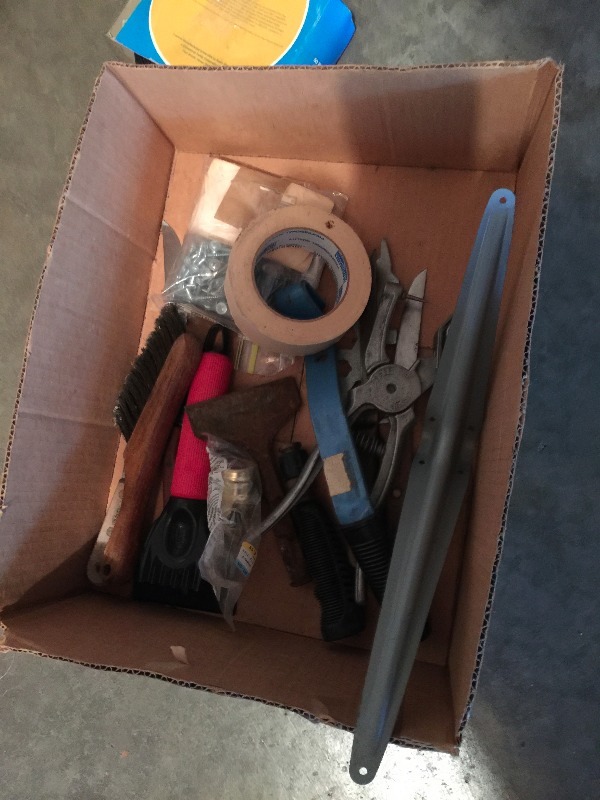 lot 52 image: Everything in picture goes brooms, saws, garden hand tools, Roto Striper, etc