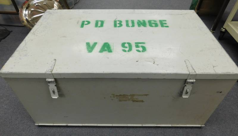 lot 172 image: large metal storage box lockable with metal handles military box