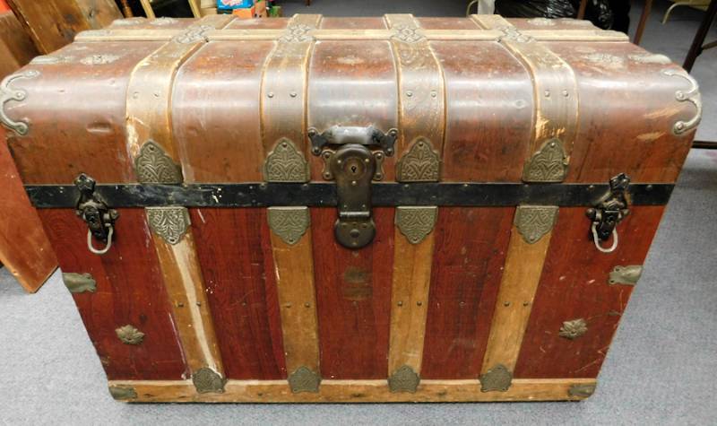 lot 1 image: Antique Steamer Trunk