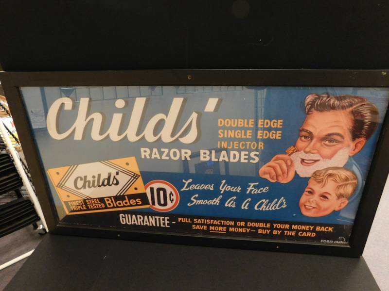 lot 2 image: vintage framed advertising display, Childs razor blades