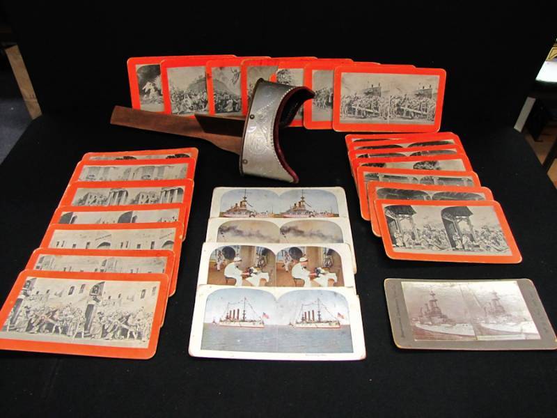 lot 233 image: Antique stereoscope viewer, military & religious stereoscope cards...see photos