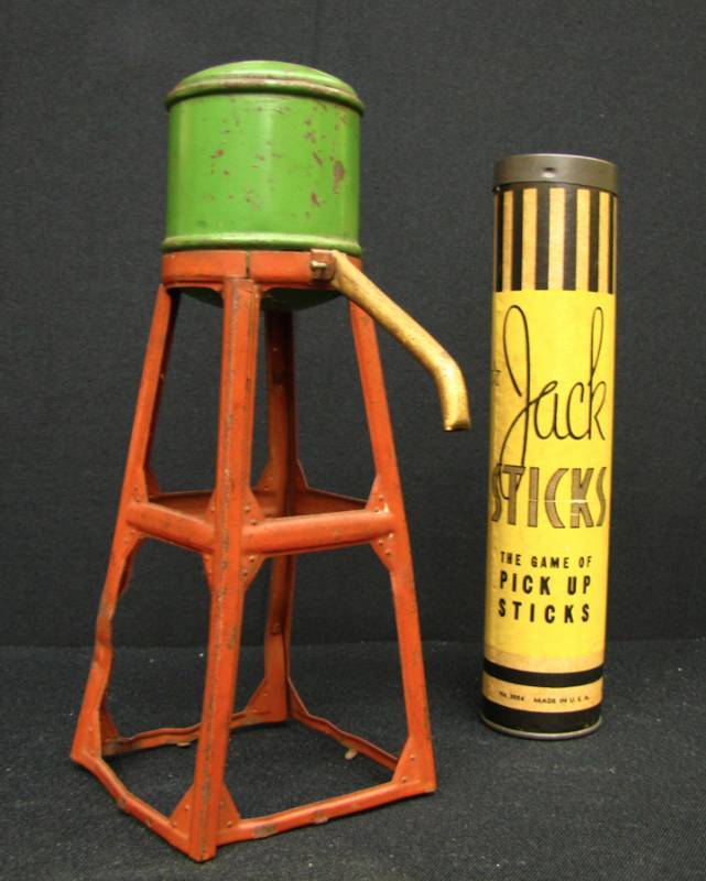 lot 120 image: Vintage tin water tower & Jack sticks