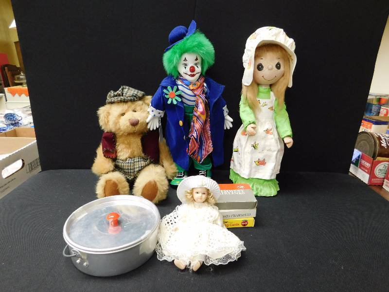 lot 55 image: lot of dolls, teady bear, playing cards