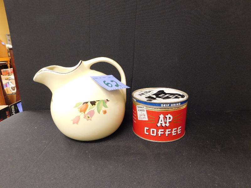 lot 62 image: vintage Halls pitcher & AP coffee tin