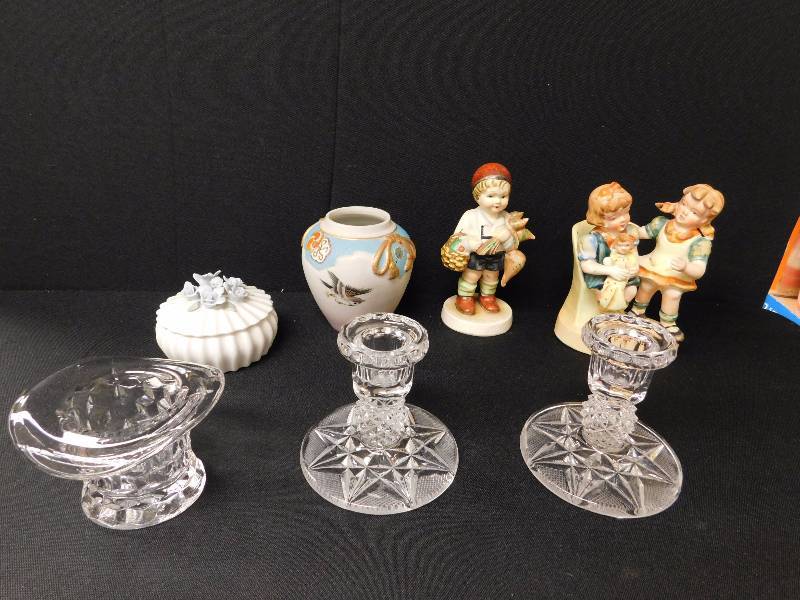 lot 95 image: vintage figurines, glass candle sticks & more
