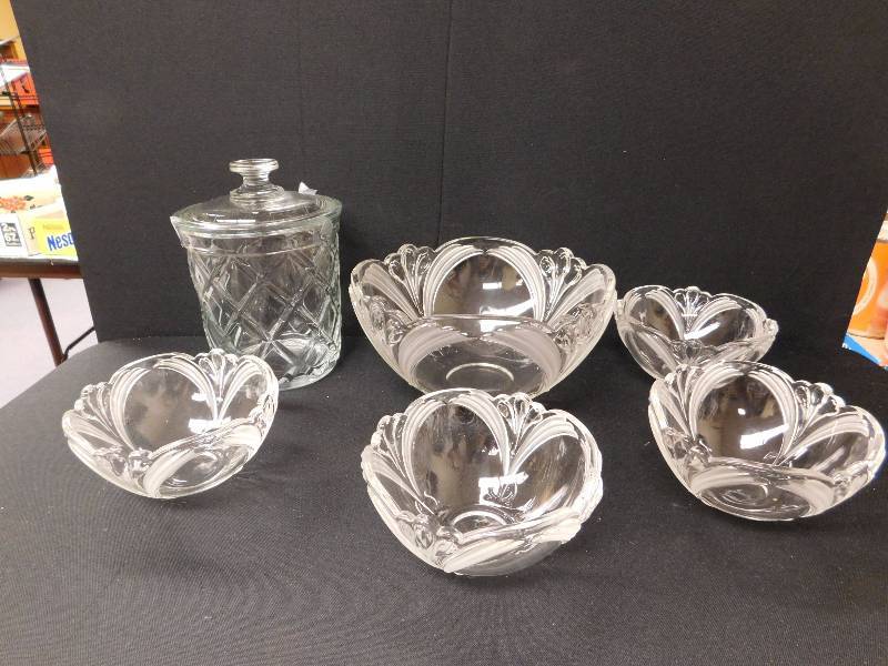 lot 98 image: vintage cut glass bowls & container