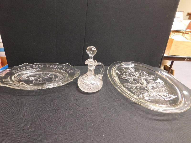 lot 105 image: vintage glass plates & decanter