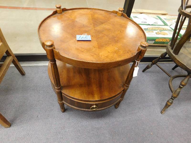 lot 165 image: vintage two tier drum style side table