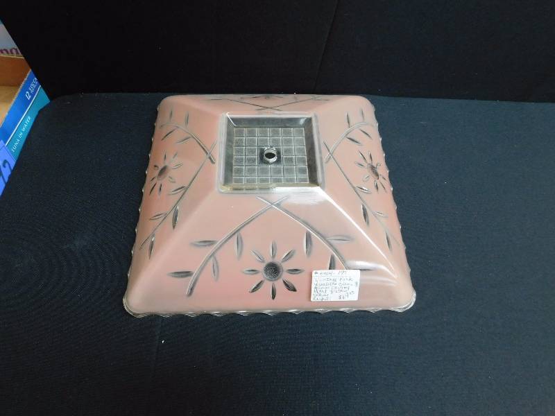 lot 184 image: vintage pink frosted and clear glass ceiling  light fixture shade