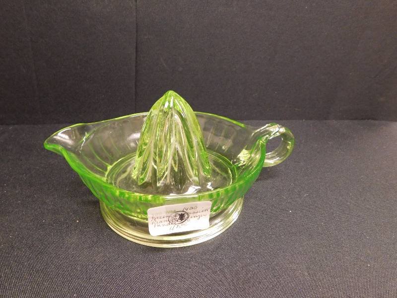 lot 199 image: green depression glass large juicer