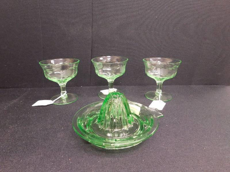 lot 201 image: green depression glass