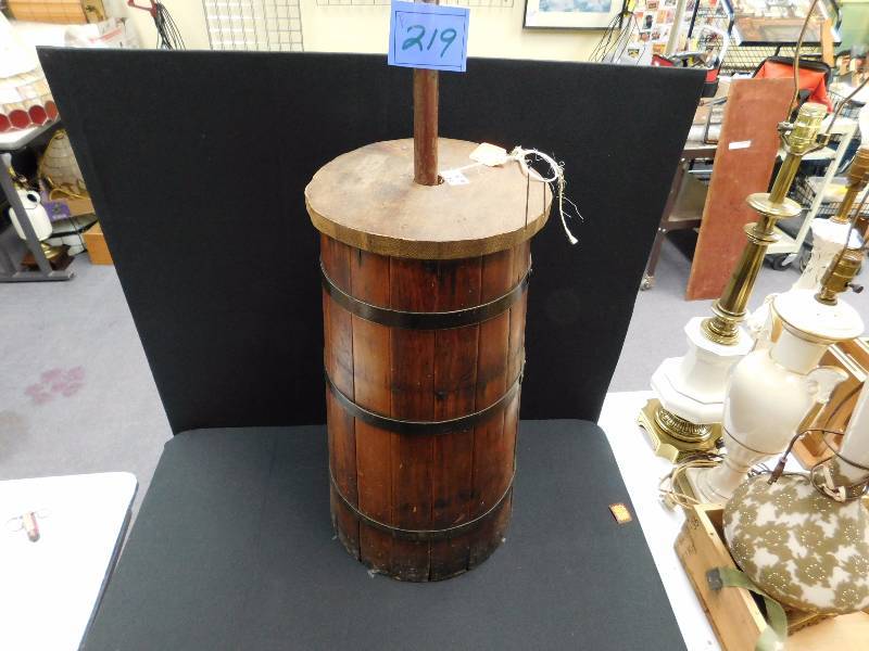 primitive wooden butter churn with dasher and cover