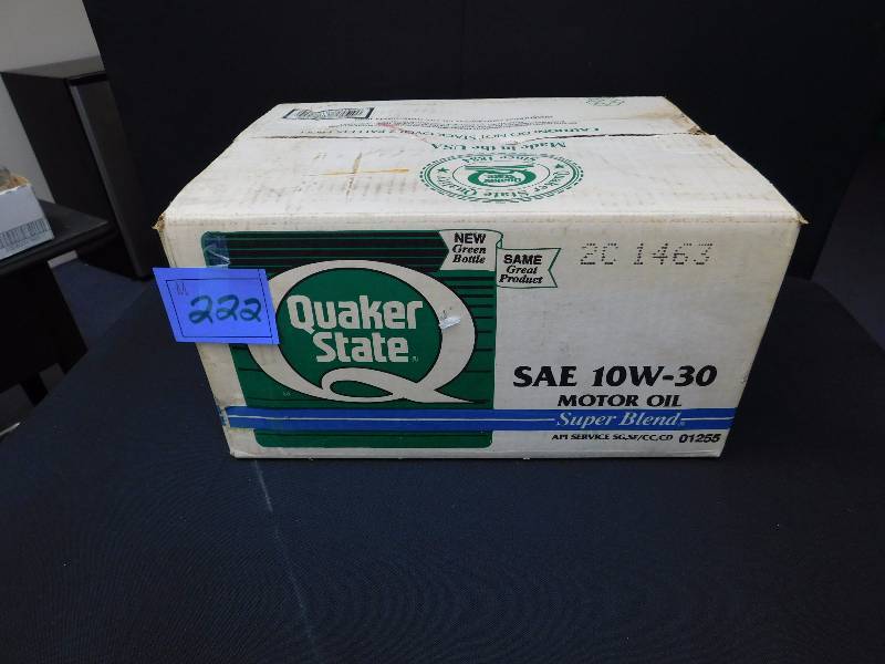 lot 222 image: Quaker State SAE 10W-30 case of unopened motor oil.