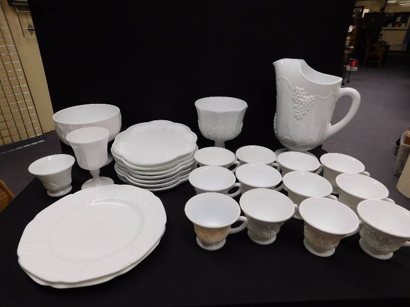lot 226 image: large lot of holiday milk glass serving ware see photos