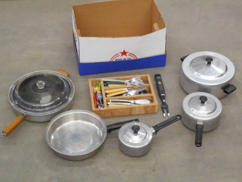 Box Of Misc Utensils, Aluminum Cook...
