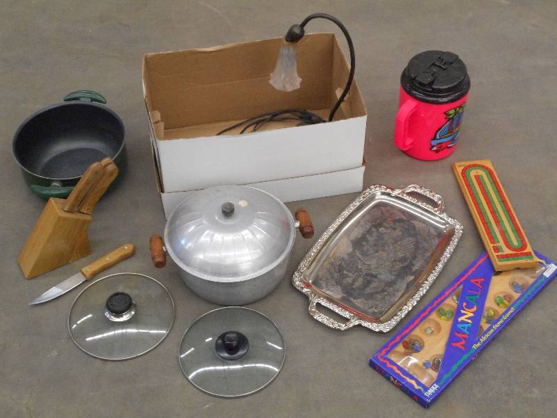 Box Of Misc Knife Set, Board Games,...