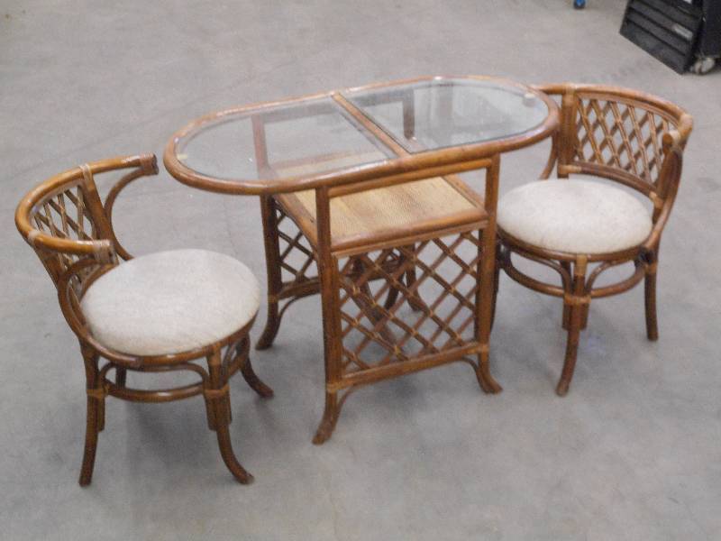Vintage BambooWicker Glass Top Cof...