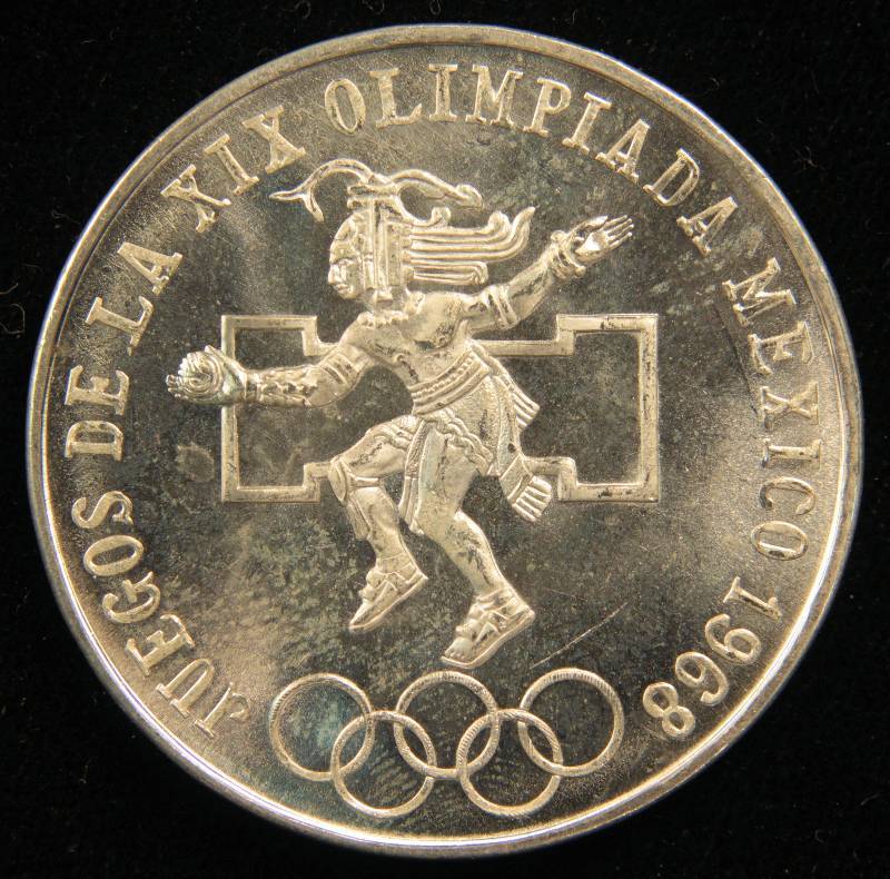 1968 OLYMPICS 25 PESOS MEXICO .720 SILVER UNC