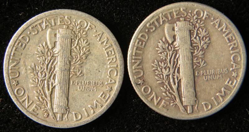 GROUP OF 2 SILVER MERCURY DIMES F-VF